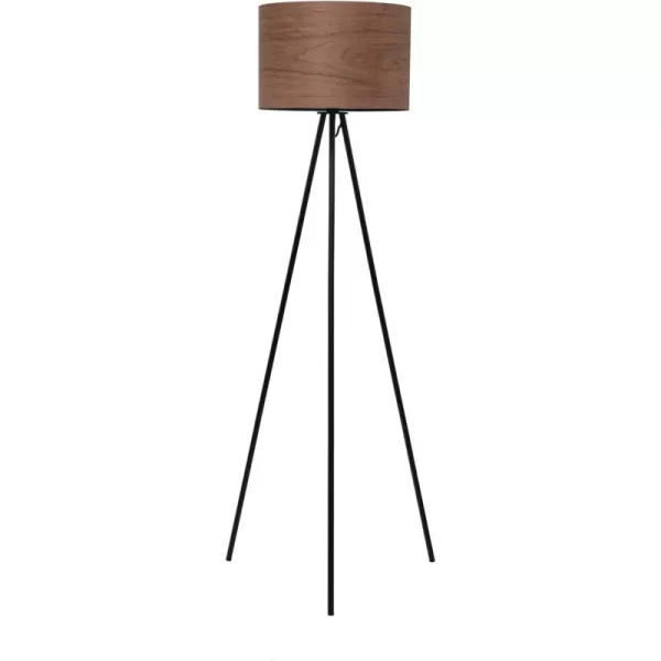 Creative CoOp Modern Metal Tripod Walnut Wood Shade Natural and Black Floor Lamp Brown
