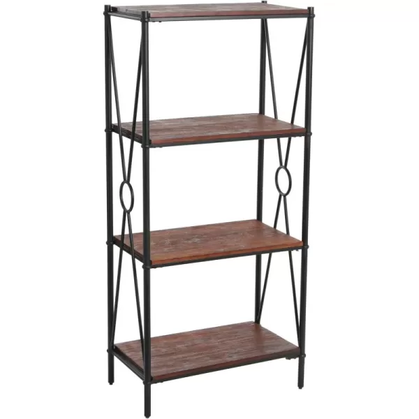 Creative CoOp Saratoga Rustic Solid Wood and Metal 4 Shelf Open Storage BookshelfChestnut Finish