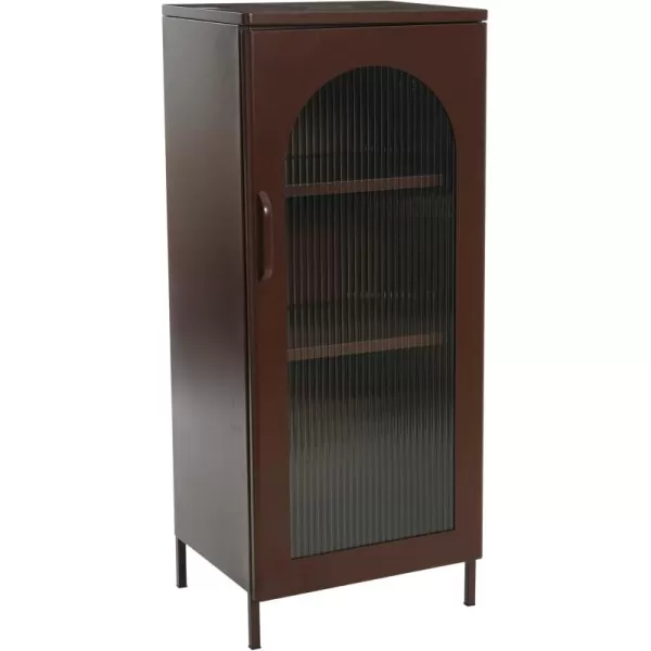 Creative CoOp Solstice Metal Cabinet with 2 Arched Glass Doors Dark GreenBrown