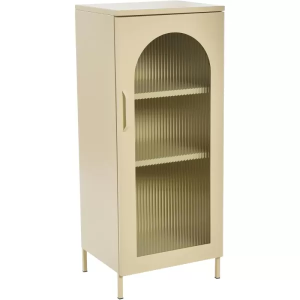 Creative CoOp Solstice Metal Cabinet with 2 Arched Glass Doors Dark GreenCream