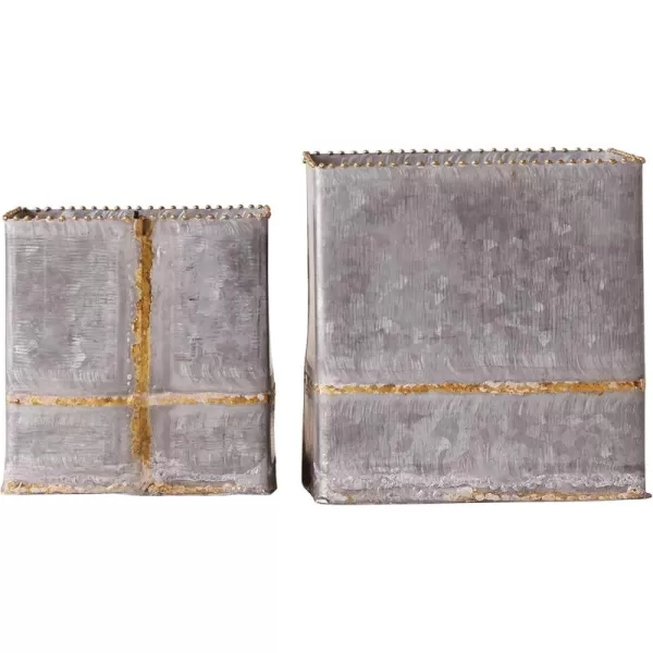 Creative CoOp Square Grey ampamp Gold Planters Set of 2 SizesSet of 2 Square Planters
