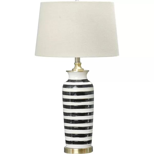 Creative CoOp Striped Ceramic Table Lamp with Brushed Gold Accents Black and WhiteBlack Stripe