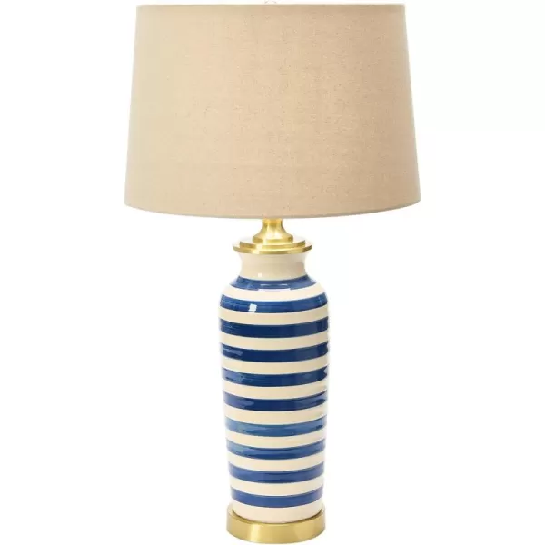 Creative CoOp Striped Ceramic Table Lamp with Brushed Gold Accents Black and WhiteBlue Stripe