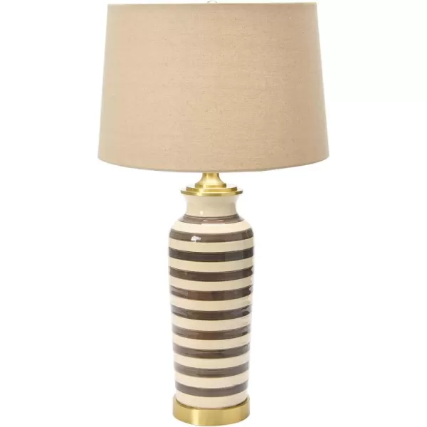 Creative CoOp Striped Ceramic Table Lamp with Brushed Gold Accents Black and WhiteGrey Stripe