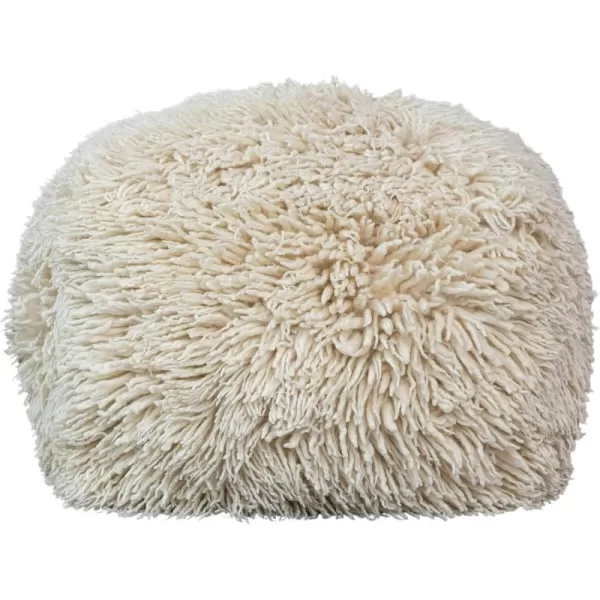 Creative CoOp Woven New Zealand Wool Shag and Cotton Pouf White