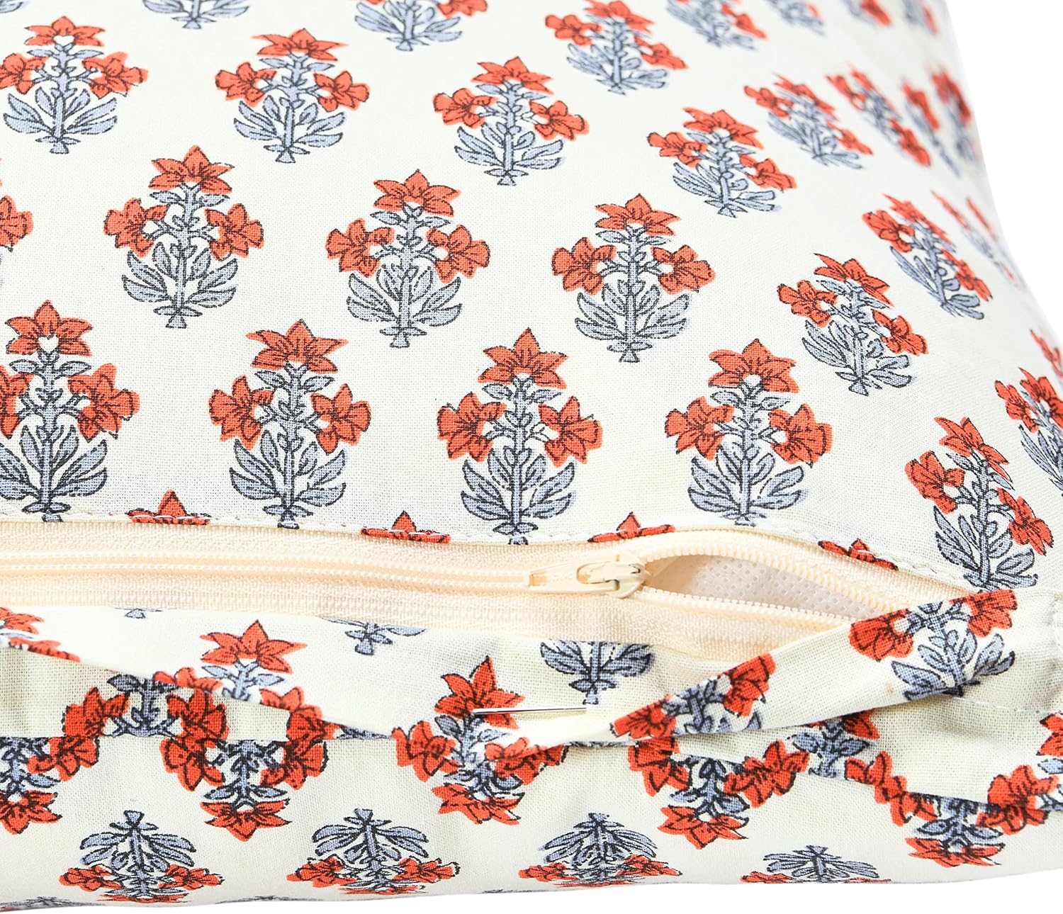 imageCreative CoOp Vintage Inspired Floral Block Pattern Square Cotton Decorative Throw Pillow Black ampamp WhiteRed  Cream