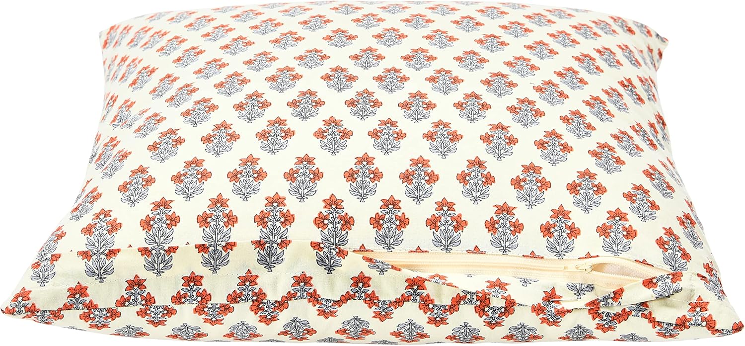 imageCreative CoOp Vintage Inspired Floral Block Pattern Square Cotton Decorative Throw Pillow Black ampamp WhiteRed  Cream