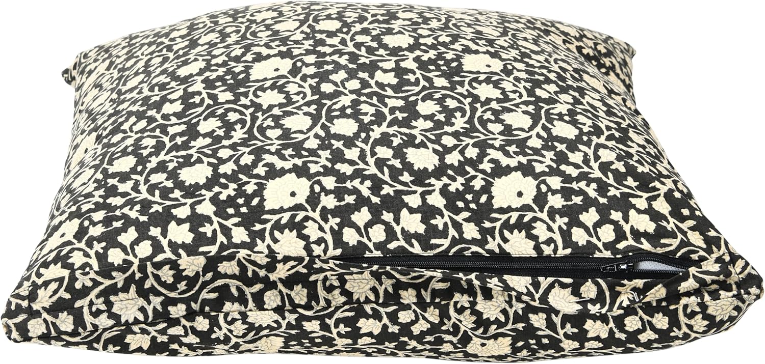 imageCreative CoOp Vintage Inspired Floral Block Pattern Square Cotton Decorative Throw Pillow Black ampamp WhiteWhite  Black