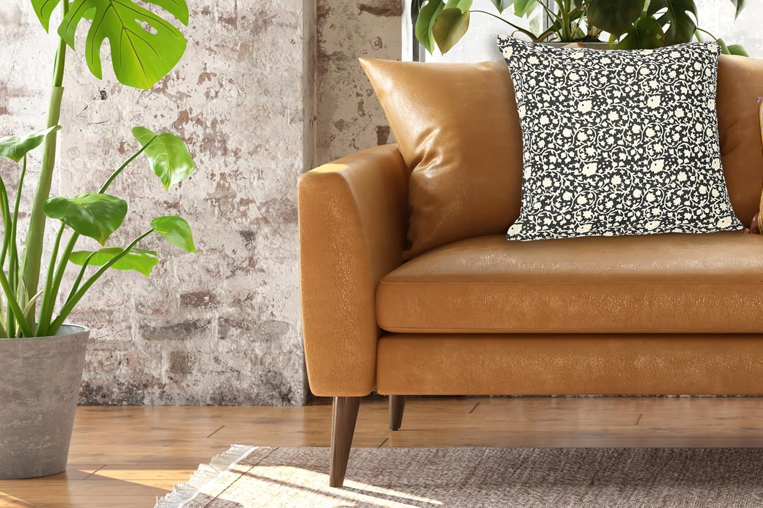 imageCreative CoOp Vintage Inspired Floral Block Pattern Square Cotton Decorative Throw Pillow Black ampamp WhiteWhite  Black