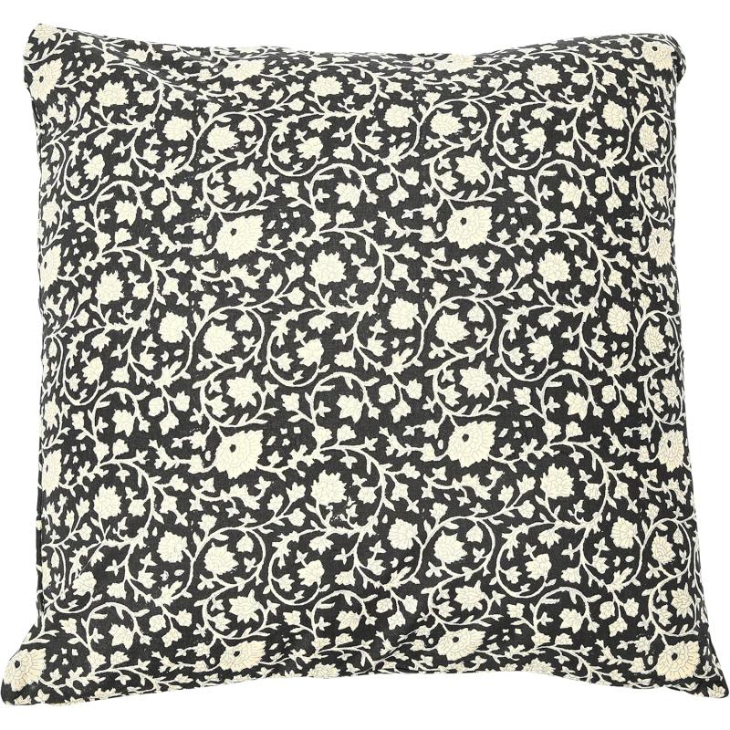imageCreative CoOp Vintage Inspired Floral Block Pattern Square Cotton Decorative Throw Pillow Black ampamp WhiteWhite  Black