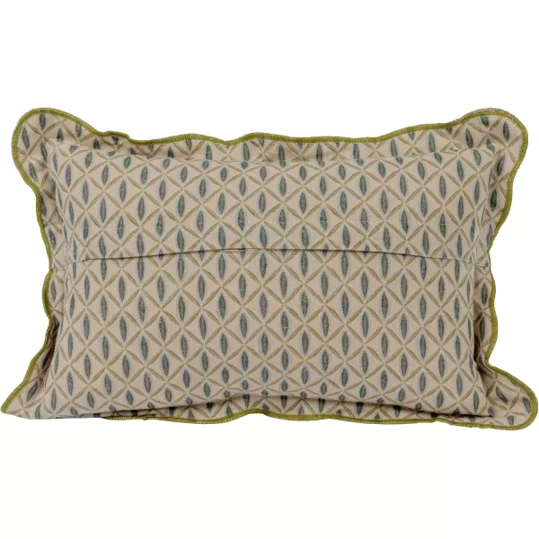 Creative CoOp 14 Inches Cotton Chambray Printed Lumbar Bird Embroidery Patterned Back and Scalloped Edge Multicolored Pillow Natural