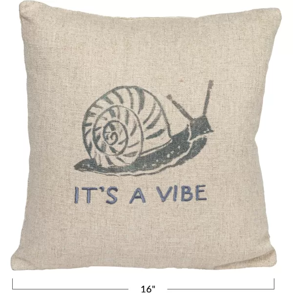 Creative CoOp 16quot Square Linen Blend Printed Snail and Its a Vibe Text Embroidery Natural and Gray Pillow