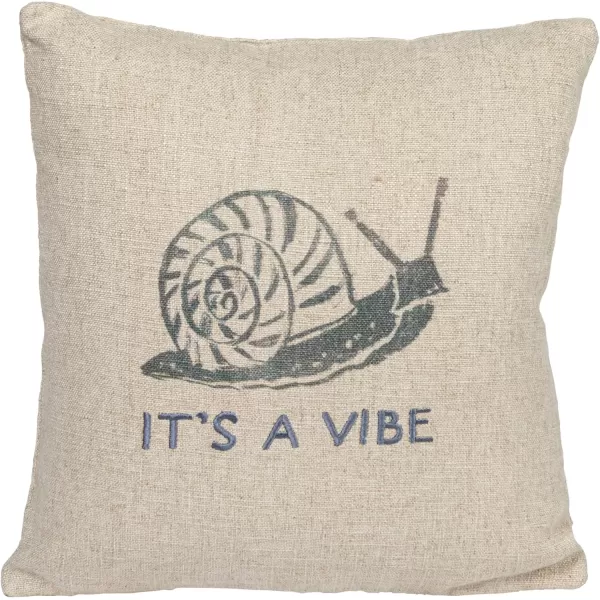 Creative CoOp 16quot Square Linen Blend Printed Snail and Its a Vibe Text Embroidery Natural and Gray Pillow