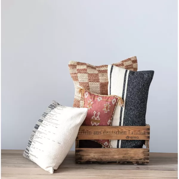 Creative CoOp 18 Inches Square Cotton Jacquard Jute Embroidery Multicolored Pillow Multi