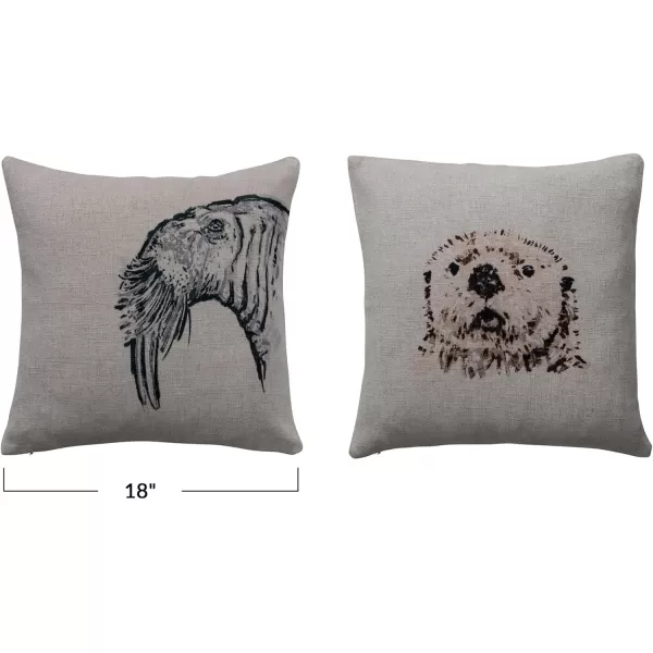 Creative CoOp 18 Inches Square Printed Linen Animal Design Embroidery Cream Set of 2 Pillows