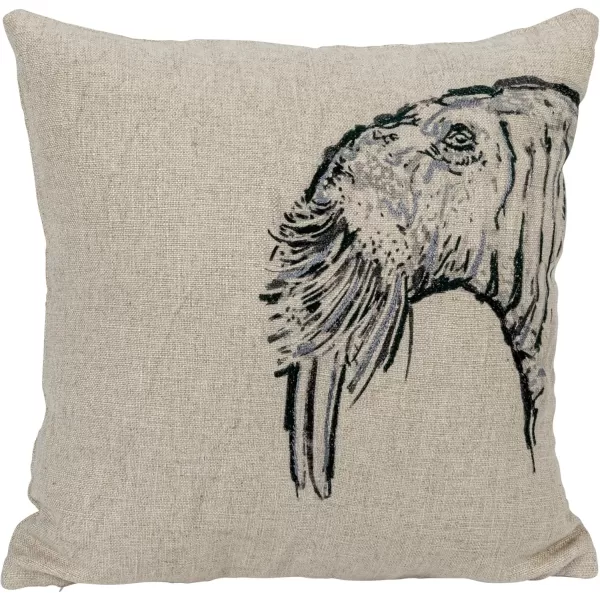 Creative CoOp 18 Inches Square Printed Linen Animal Design Embroidery Cream Set of 2 Pillows