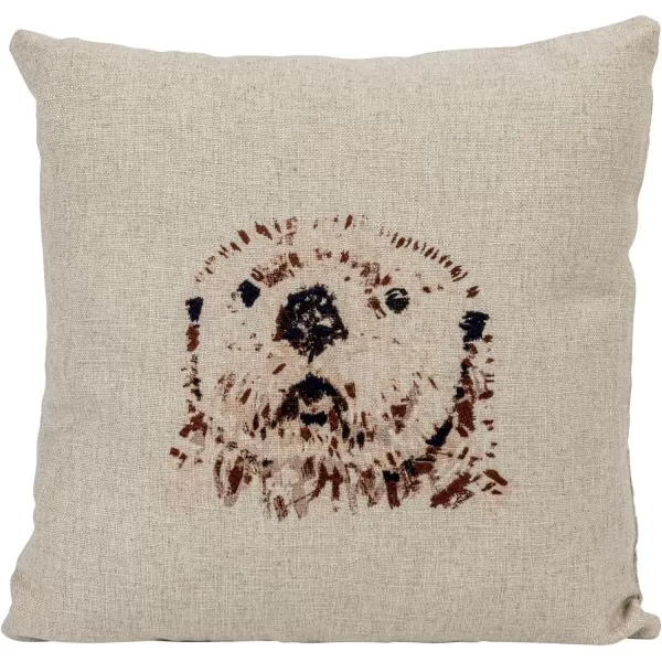 Creative CoOp 18 Inches Square Printed Linen Animal Design Embroidery Cream Set of 2 Pillows