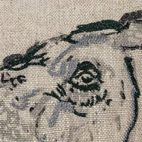 Creative CoOp 18 Inches Square Printed Linen Animal Design Embroidery Cream Set of 2 Pillows