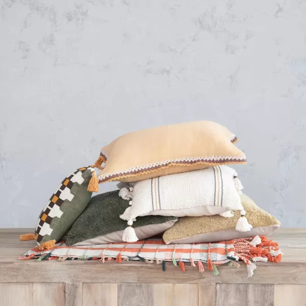 Creative CoOp 18 Inches Square Woven Cotton Embroidery and Tassels Multicolored Pillow Multi