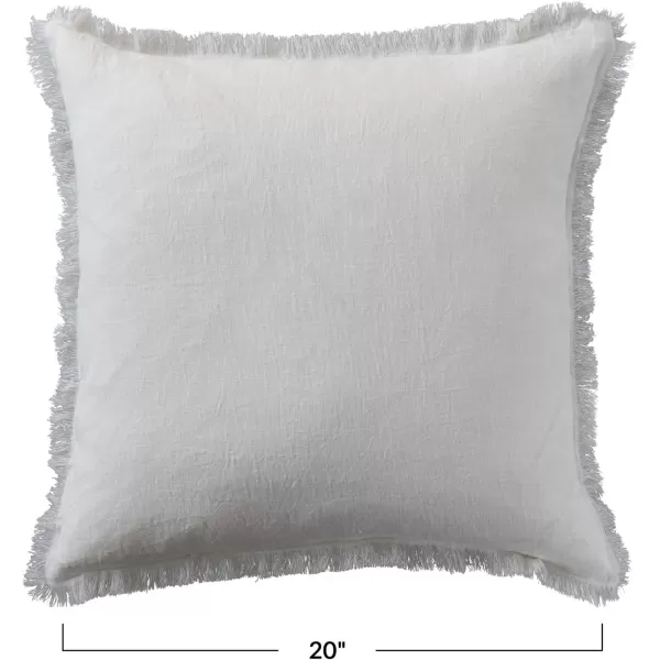 Creative CoOp 20 Inches Square Stonewashed Linen Fringe Ivory Pillow