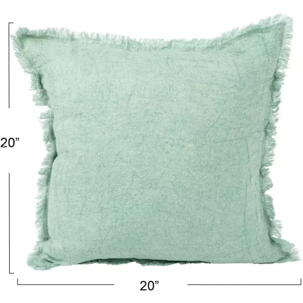 Creative CoOp 20 Inches Square Stonewashed Linen Fringe Mint Pillow