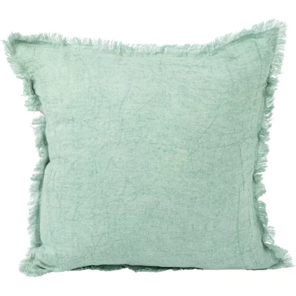 Creative CoOp 20 Inches Square Stonewashed Linen Fringe Mint Pillow