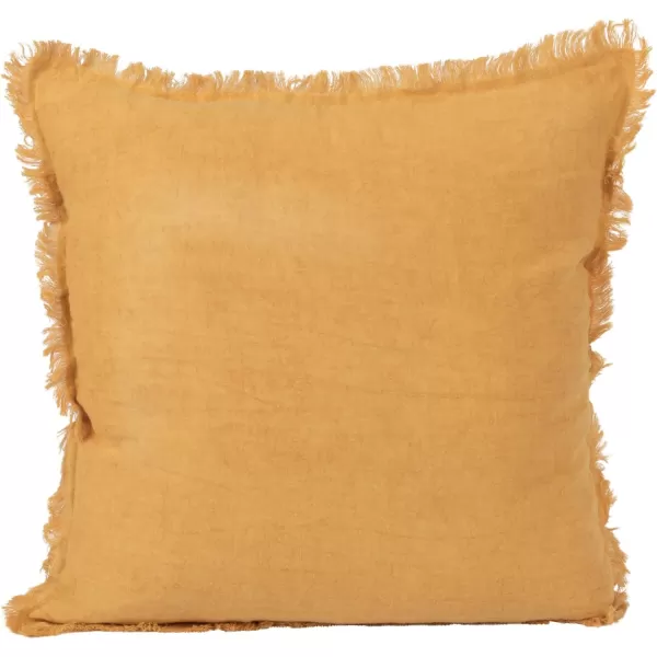 Creative CoOp 20 Inches Square Stonewashed Linen Fringe Mustard Pillow Yellow