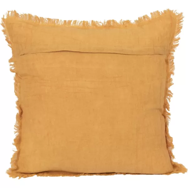 Creative CoOp 20 Inches Square Stonewashed Linen Fringe Mustard Pillow Yellow