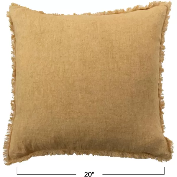 Creative CoOp 20 Inches Square Stonewashed Linen Fringe Mustard Pillow Yellow