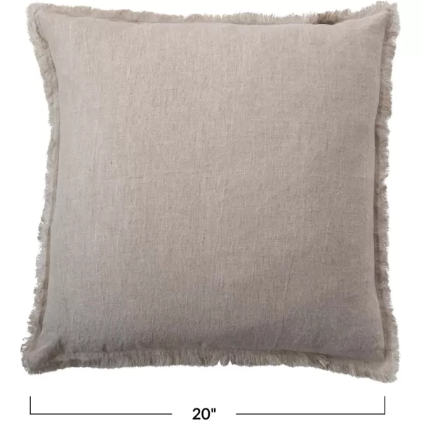 Creative CoOp 20 Inches Square Stonewashed Linen Fringe Natural Pillow