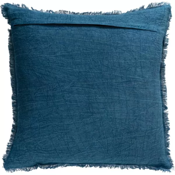 Creative CoOp 20 Inches Square Stonewashed Linen Fringe Navy Pillow Blue