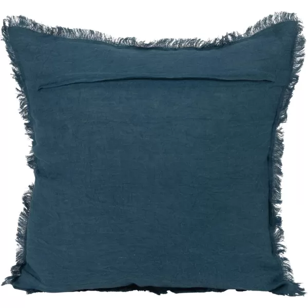 Creative CoOp 20 Inches Square Stonewashed Linen Fringe Navy Pillow Blue
