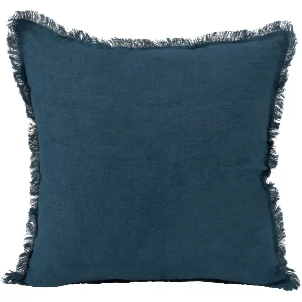 Creative CoOp 20 Inches Square Stonewashed Linen Fringe Navy Pillow Blue