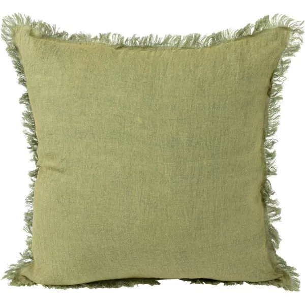 Creative CoOp 20 Inches Square Stonewashed Linen Fringe Olive Pillow Green