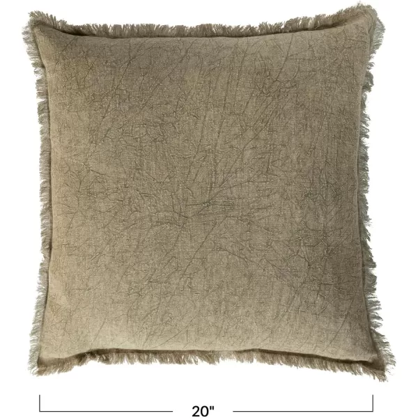 Creative CoOp 20 Inches Square Stonewashed Linen Fringe Olive Pillow Green