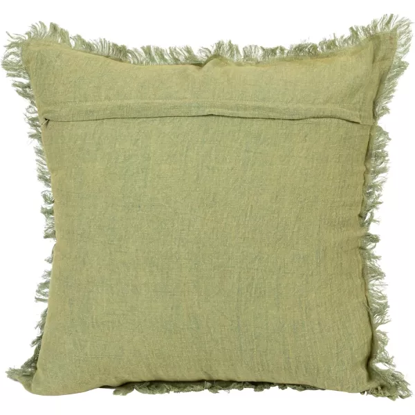 Creative CoOp 20 Inches Square Stonewashed Linen Fringe Olive Pillow Green