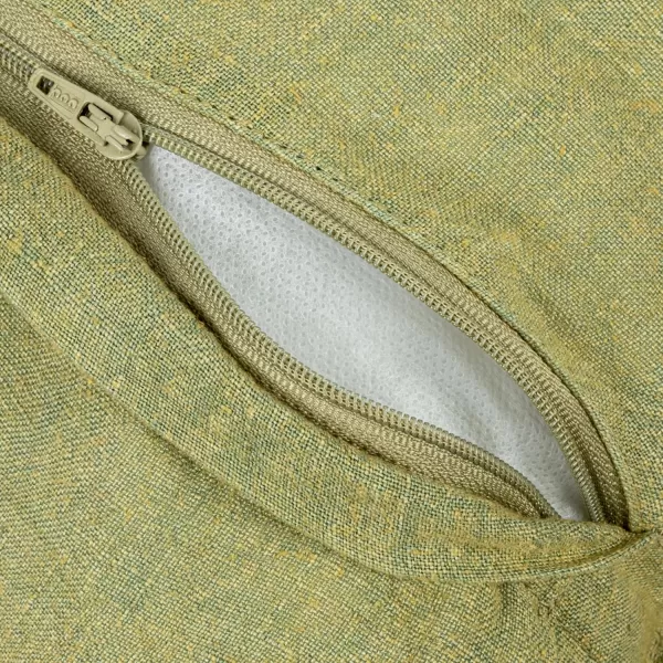 Creative CoOp 20 Inches Square Stonewashed Linen Fringe Olive Pillow Green