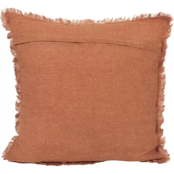 Creative CoOp 20 Inches Square Stonewashed Linen Fringe Rust Pillow Orange