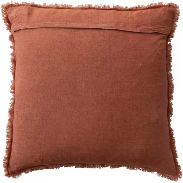 Creative CoOp 20 Inches Square Stonewashed Linen Fringe Rust Pillow Orange