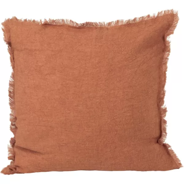 Creative CoOp 20 Inches Square Stonewashed Linen Fringe Rust Pillow Orange