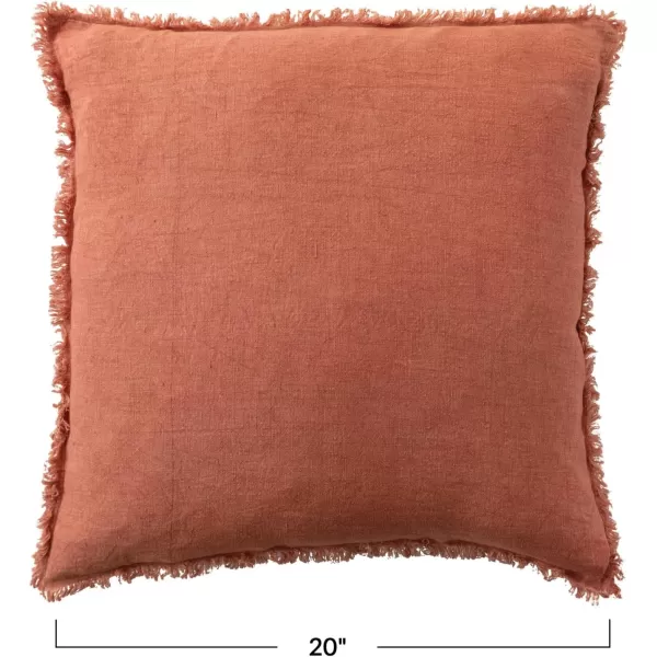 Creative CoOp 20 Inches Square Stonewashed Linen Fringe Rust Pillow Orange