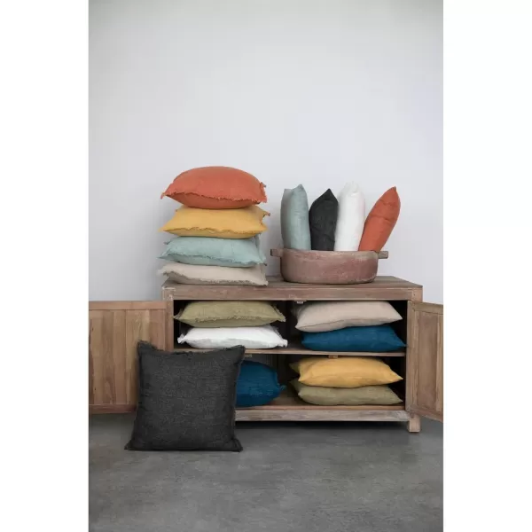 Creative CoOp 20 Inches Square Stonewashed Linen Fringe Rust Pillow Orange