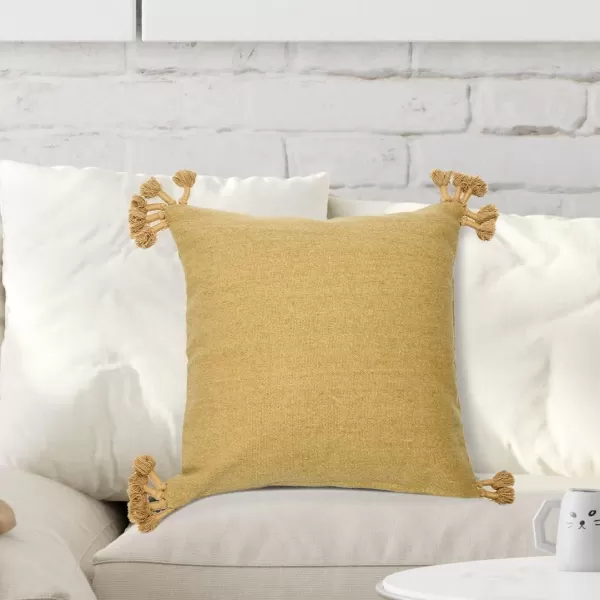 Creative CoOp 20quot Square Canvas Pillow Tassels Decorative Pillow Cover BeigeBeige
