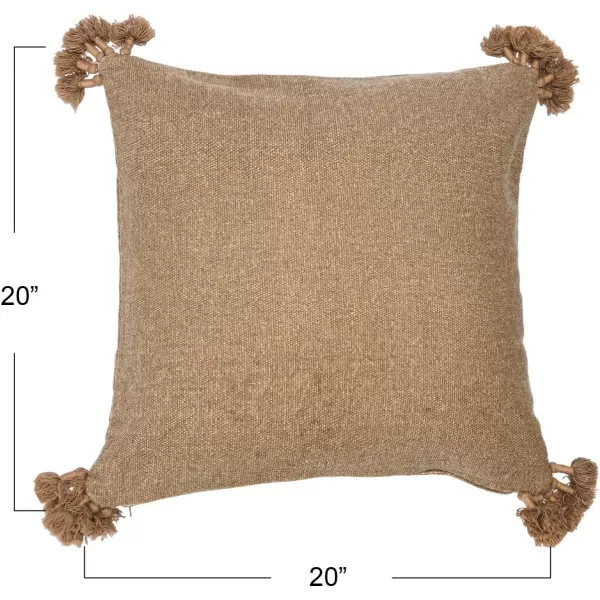 Creative CoOp 20quot Square Canvas Pillow Tassels Decorative Pillow Cover BeigeFlax