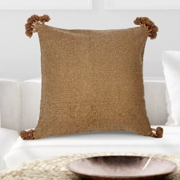 Creative CoOp 20quot Square Canvas Pillow Tassels Decorative Pillow Cover BeigeFlax