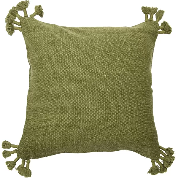 Creative CoOp 20quot Square Canvas Pillow Tassels Decorative Pillow Cover BeigeGreen
