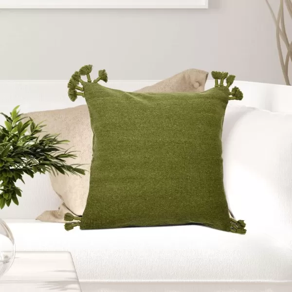 Creative CoOp 20quot Square Canvas Pillow Tassels Decorative Pillow Cover BeigeGreen