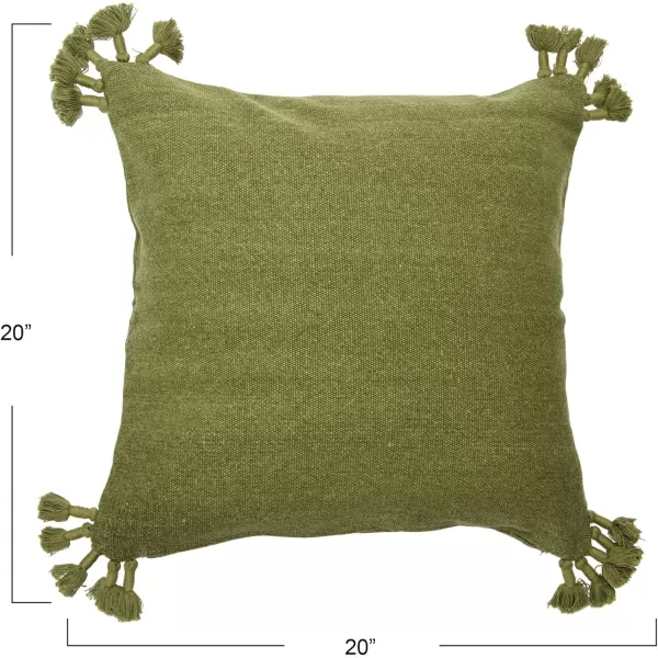 Creative CoOp 20quot Square Canvas Pillow Tassels Decorative Pillow Cover BeigeGreen