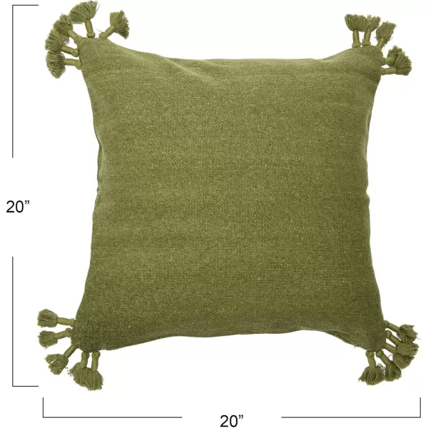Creative CoOp 20quot Square Canvas Pillow Tassels Decorative Pillow Cover BeigeGreen
