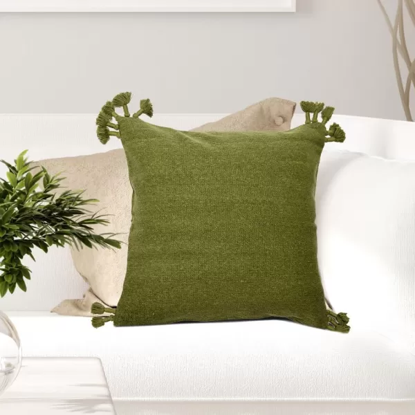 Creative CoOp 20quot Square Canvas Pillow Tassels Decorative Pillow Cover BeigeGreen
